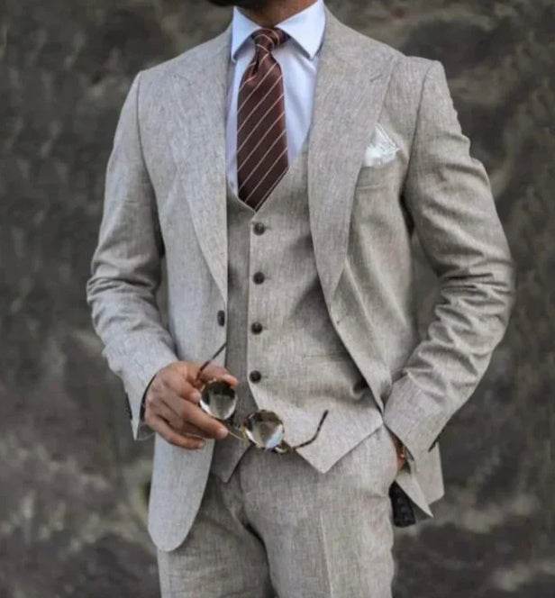 European and American Modern Business Casual Three Piece Suit gents suit Distinguished Fine Apparel Light Grey 3XL