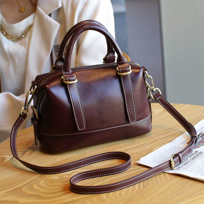 Genuine Leather Boston Shoulder Messenger Bag ladys accessorys Distinguished Fine Apparel