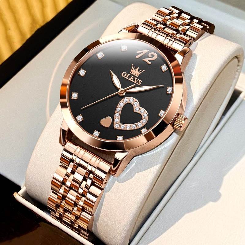 Beautiful Fashion Waterproof Quartz Watch – Timeless Elegance, Everyday Durability ladys watch Distinguished Fine Apparel Rose Black