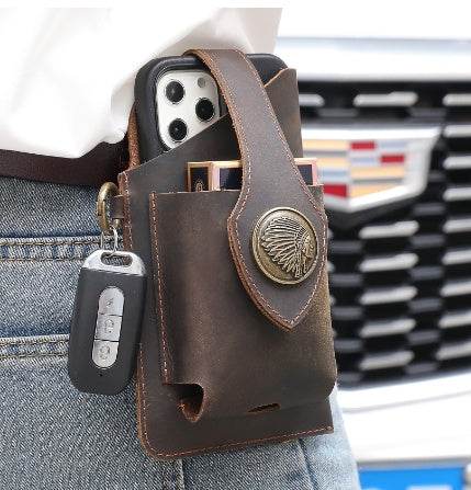 Sophisticated Genuine Leather Phone Belt Bag - Excellent Quality gents accessorys Distinguished Fine Apparel Dark coffee