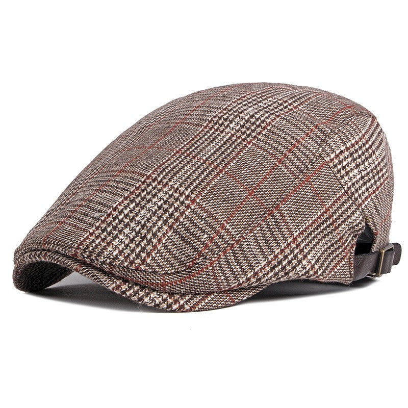 Cheese Cutter Men's Hat - Spring And Autumn Classic Plaid mens hats Distinguished Fine Apparel Brown Adjustable