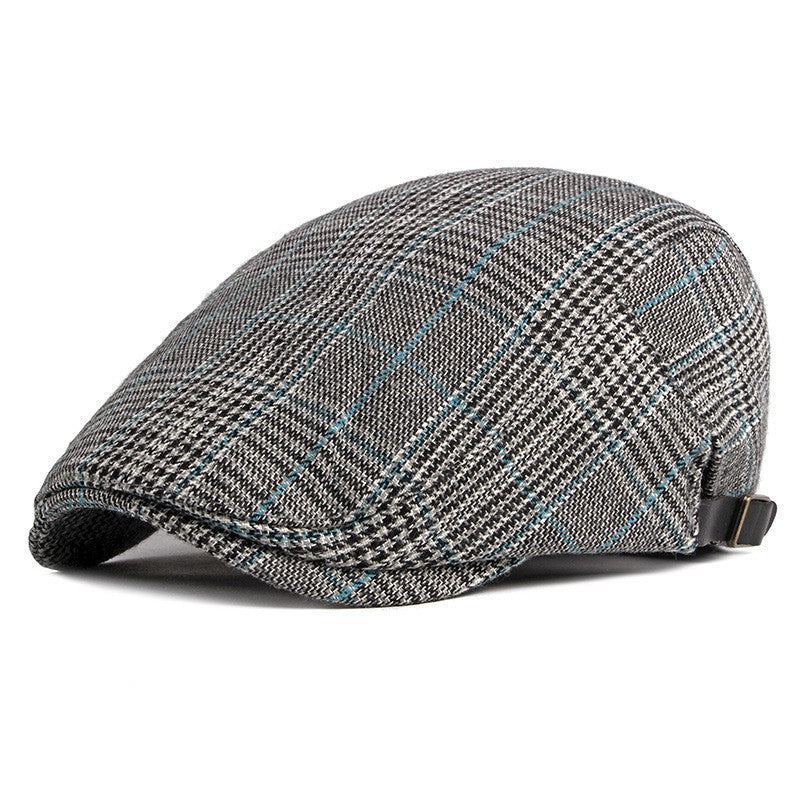 Cheese Cutter Men's Hat - Spring And Autumn Classic Plaid mens hats Distinguished Fine Apparel Dark Gray Adjustable