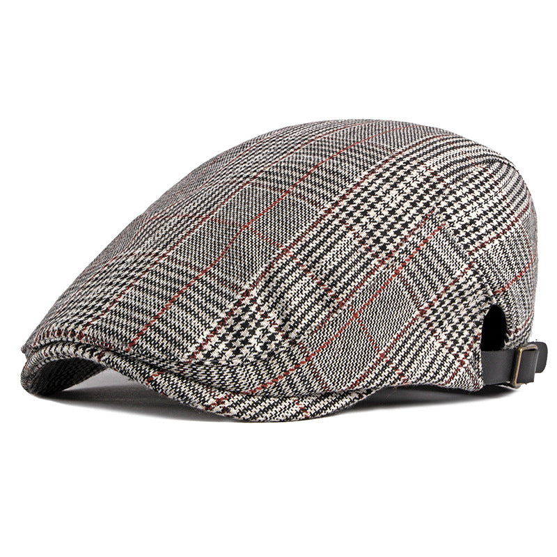 Cheese Cutter Men's Hat - Spring And Autumn Classic Plaid mens hats Distinguished Fine Apparel Light Gray Adjustable