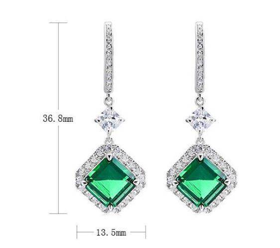 Women's S925 Silver Emerald Square Earrings – Timeless Glamour in Every Detail ladys earrings Distinguished Fine Apparel