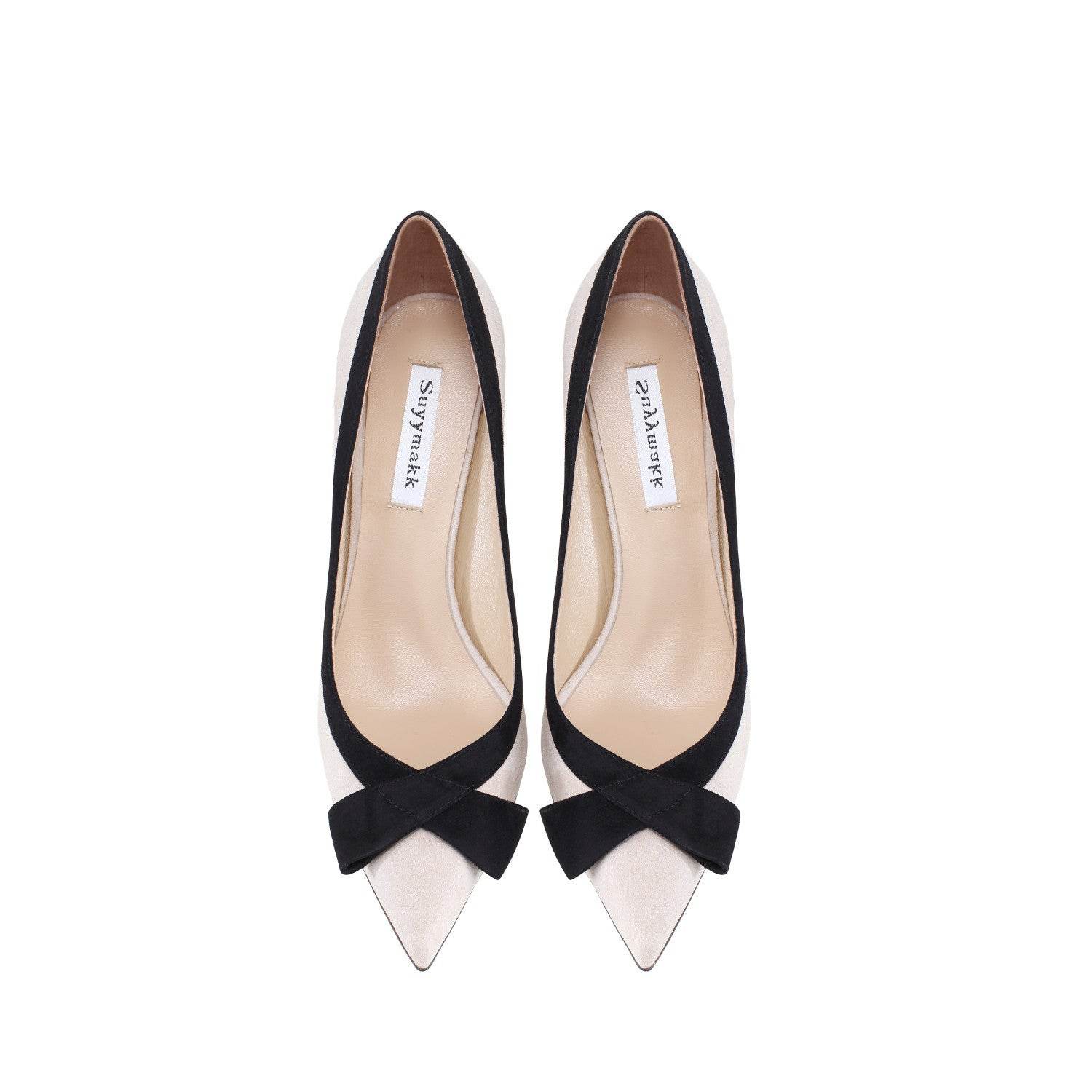 Women’s Genuine Leather Bow Suede High Heels – Apricot Elegance with a Feminine Touch ladys foot wear Distinguished Fine Apparel
