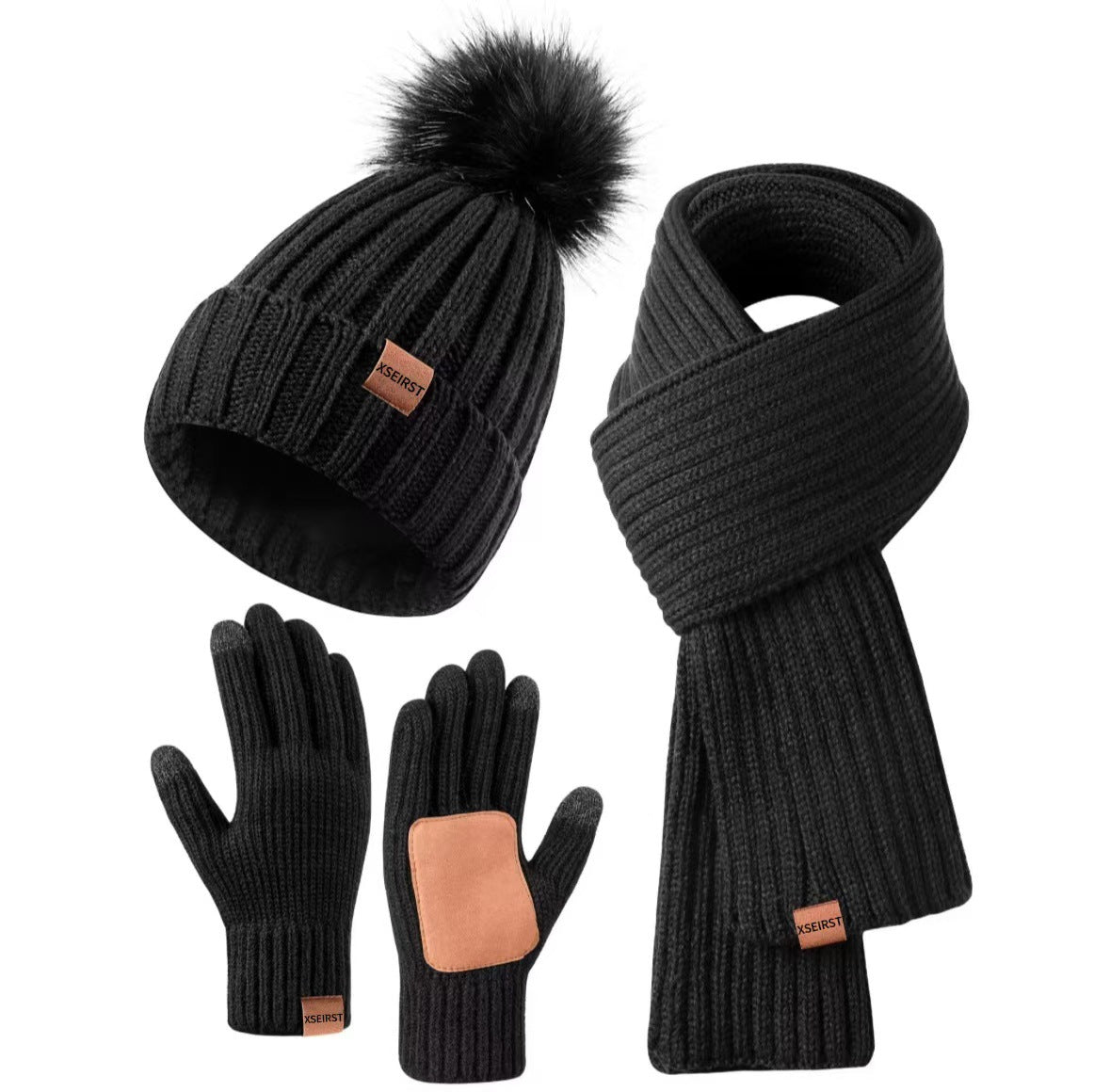 Men's And Women's Knitted Hat Scarf Gloves hat skarf gloves set Distinguished Fine Apparel Black Suit