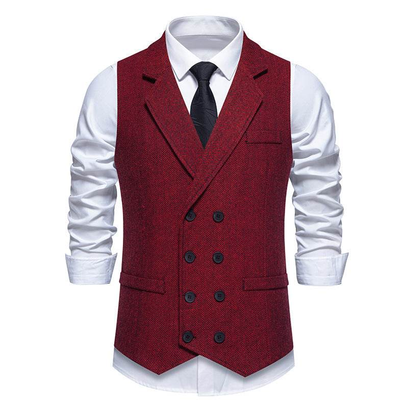 Distinguished Gentlemen's Herringbone Tweed Vest Double Breasted, Distinctive mens vest Distinguished Fine Apparel Wine Red S