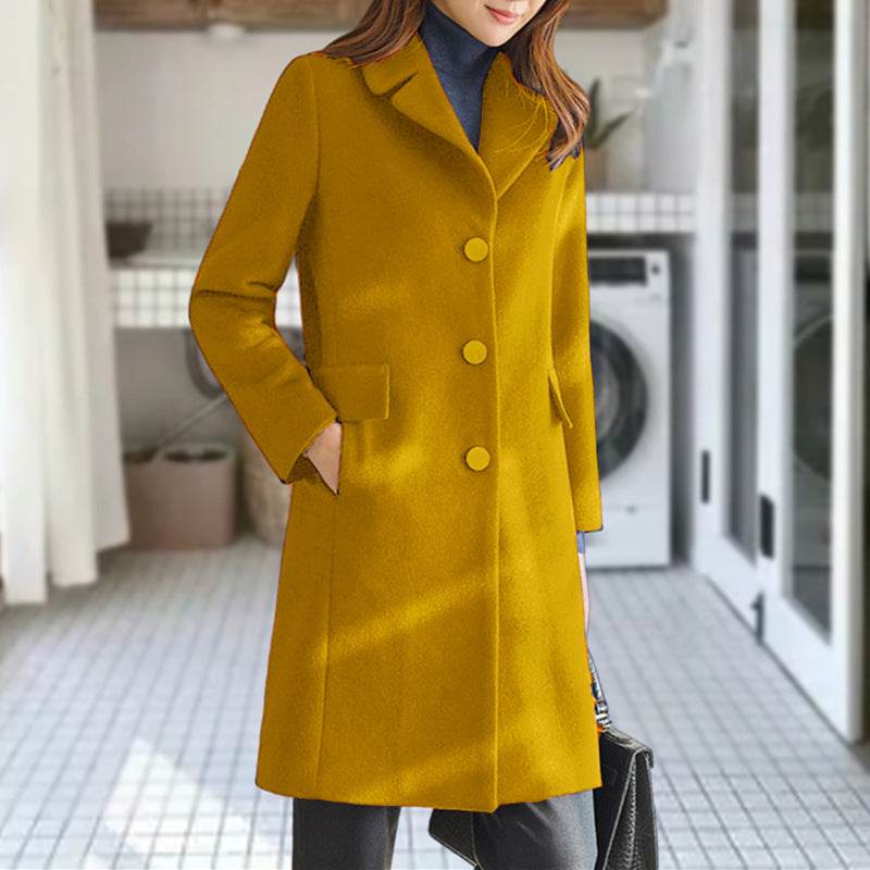 Economical choice - Women's Mid Length Woolen Coat ladys coats Distinguished Fine Apparel Yellow 3XL
