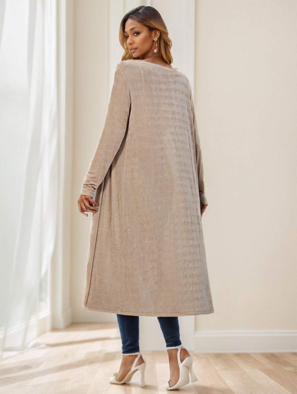 Women's Longline Knitted Cardigan - Distinguished Fine Apparel women's cardigan Distinguished Fine Apparel