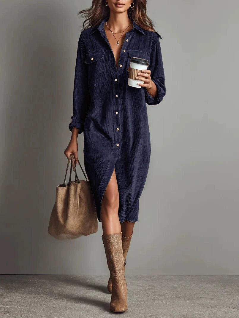 Ladies Sophisticated Long Collard Button Up Dress womens dress Distinguished Fine Apparel