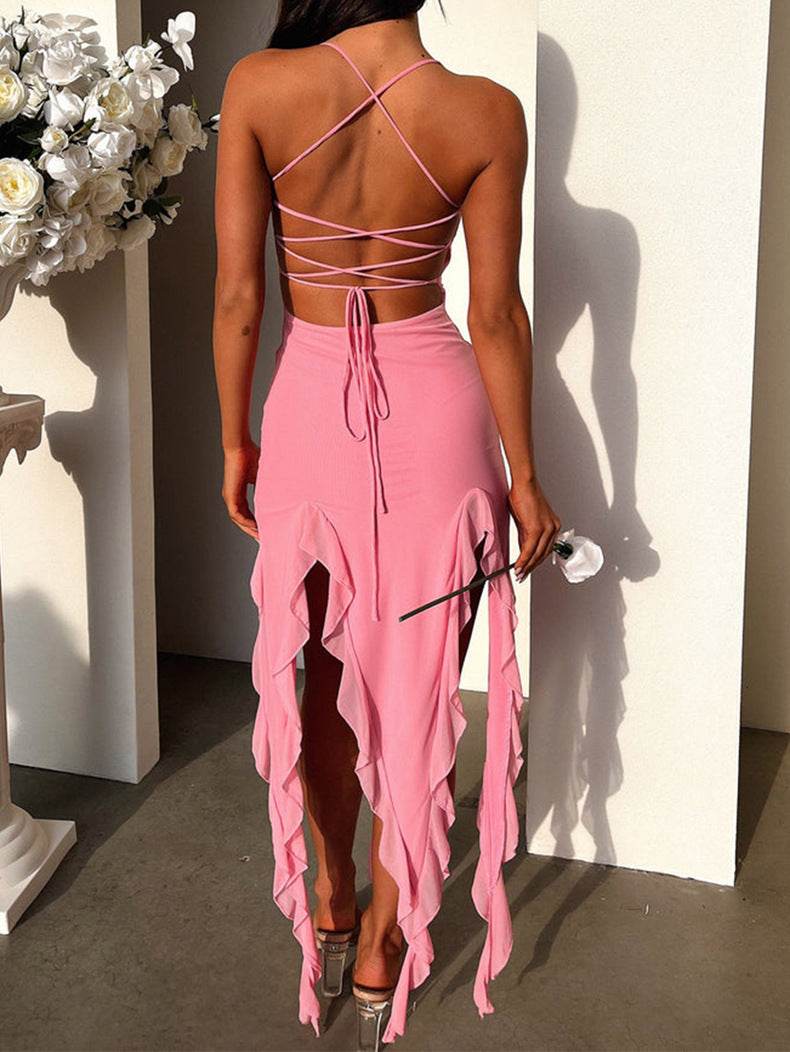 Women's Suspender Tight Slim Fit - Split Ruffle Designer Dress Beautiful Dress Distinguished Fine Apparel