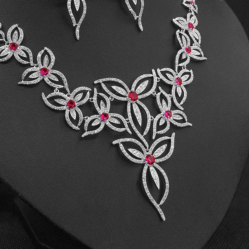 Flower Zircon Necklace & Earrings Set – Romantic Wedding Jewelry for Women jewelry set Distinguished Fine Apparel