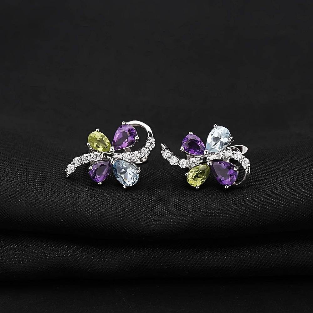 Butterfly shaped Gem 925 Silver Earrings - Beautifully Made ladys earrings Distinguished Fine Apparel