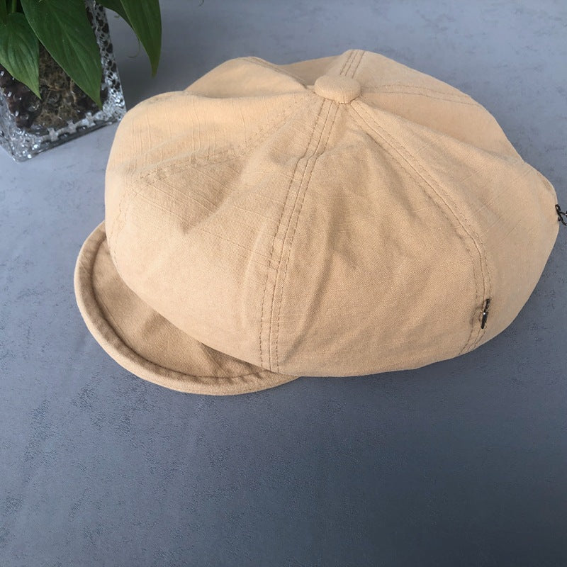 Minimalist Washed Cotton Solid Color Beret womens hat Distinguished Fine Apparel Khaki M