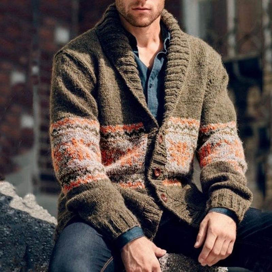 Men's Lapel Knitted Long Sleeve Cardigan gents jacket Distinguished Fine Apparel