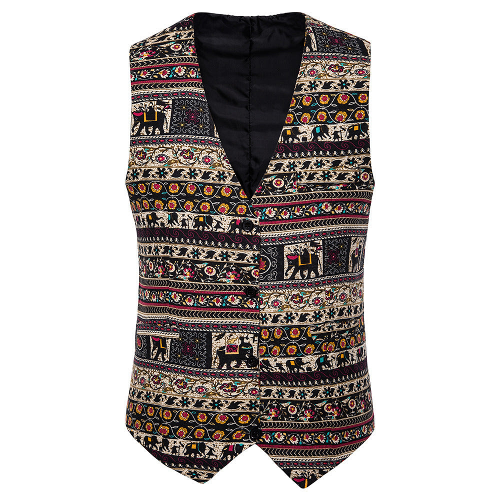 Men's Casual Ethnic Print Vest gents vest Distinguished Fine Apparel MJ07 M