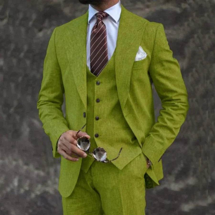 European and American Modern Business Casual Three Piece Suit gents suit Distinguished Fine Apparel Green 3XL