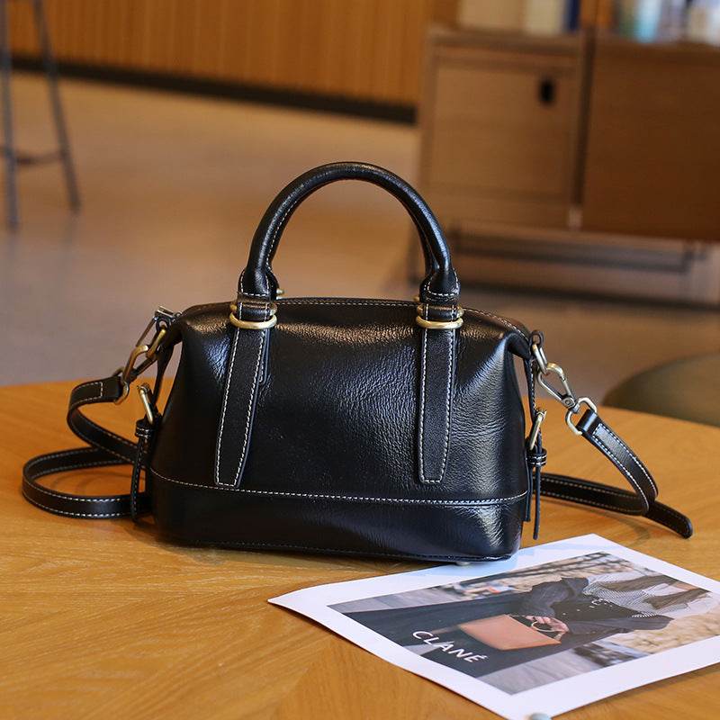 Genuine Leather Boston Shoulder Messenger Bag ladys accessorys Distinguished Fine Apparel Black