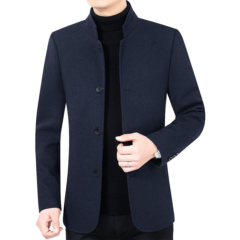 Stand Collar Wool Woolen Jacket Casual Coat mens coat Distinguished Fine Apparel JK2101 Purplish Blue 170 M