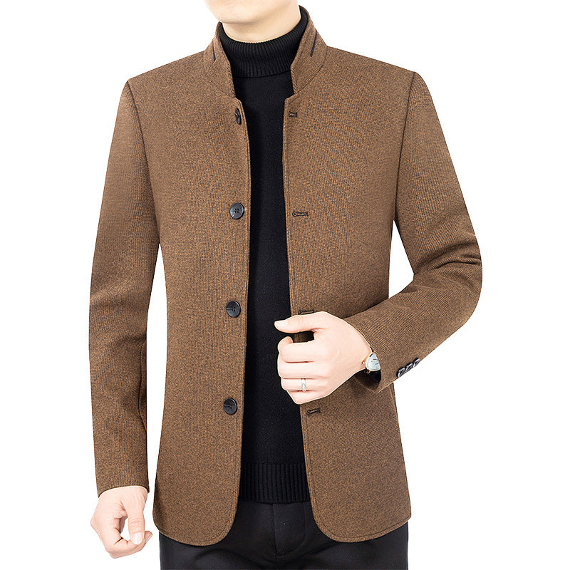 Stand Collar Wool Woolen Jacket Casual Coat mens coat Distinguished Fine Apparel JK2101 Deep Coffee 170 M