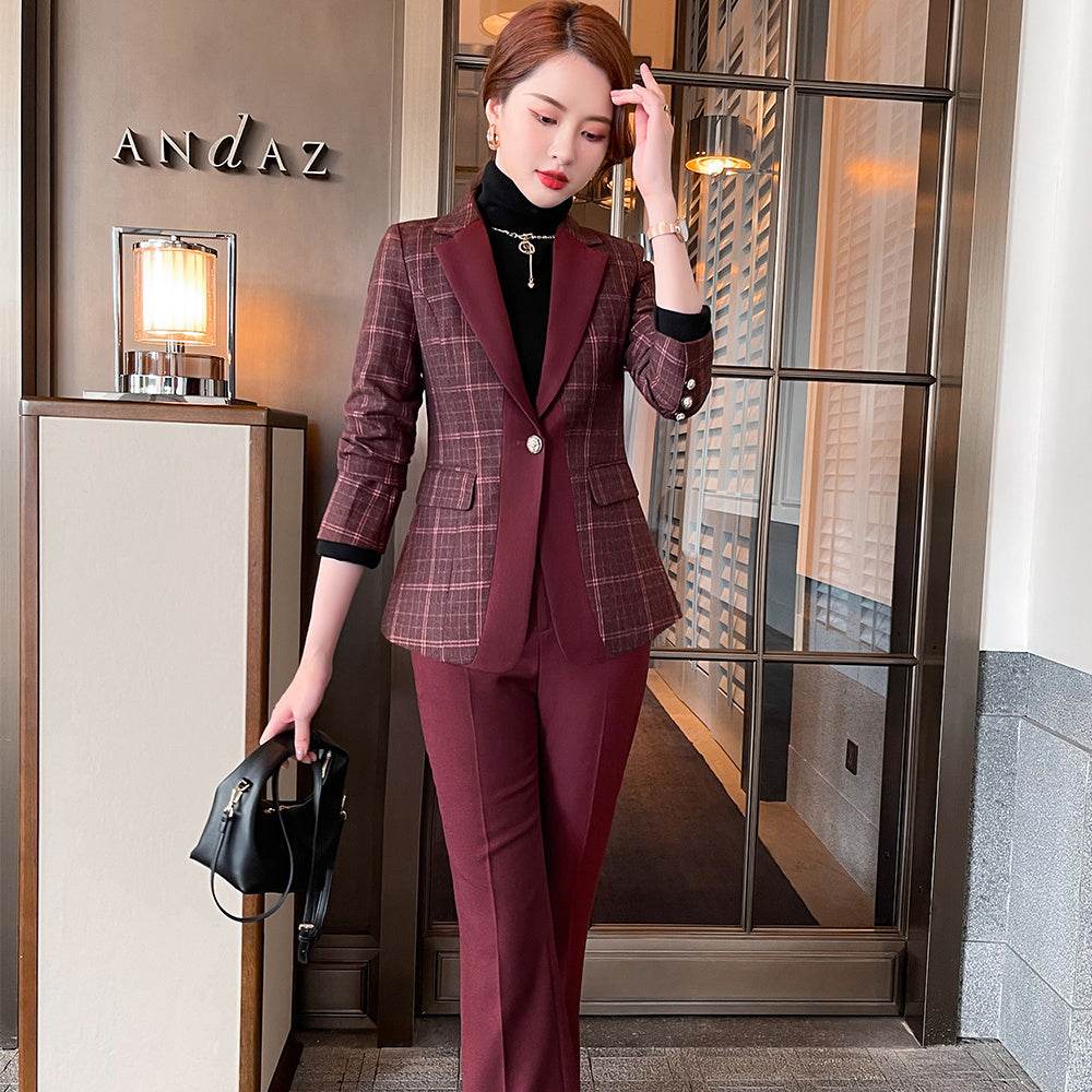 Women's Temperament Lattice Two-piece Suit - Business and Casual ladys suit Distinguished Fine Apparel