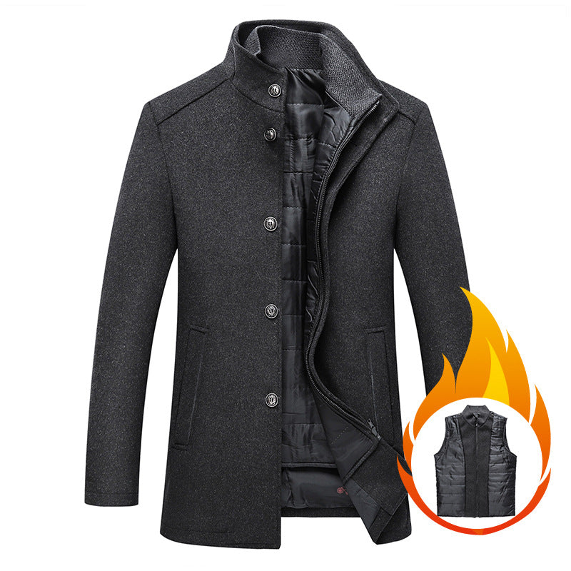 Casual Men's Woolen Coat - Formal Wear mens coat Distinguished Fine Apparel Gray M