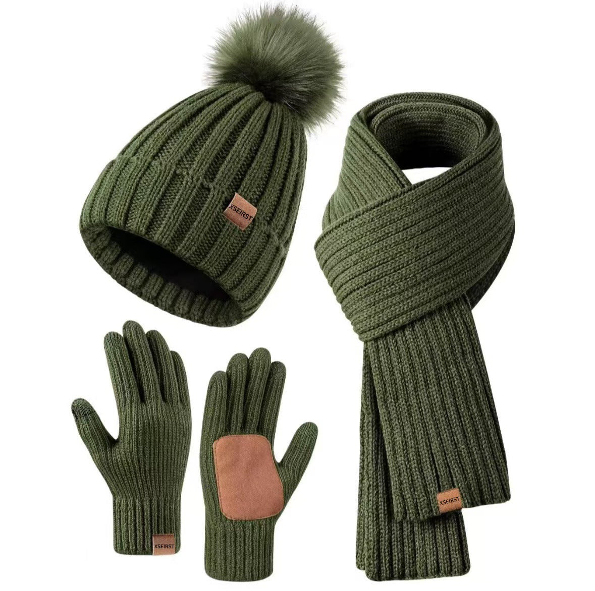 Men's And Women's Knitted Hat Scarf Gloves hat skarf gloves set Distinguished Fine Apparel Dark Green Suit