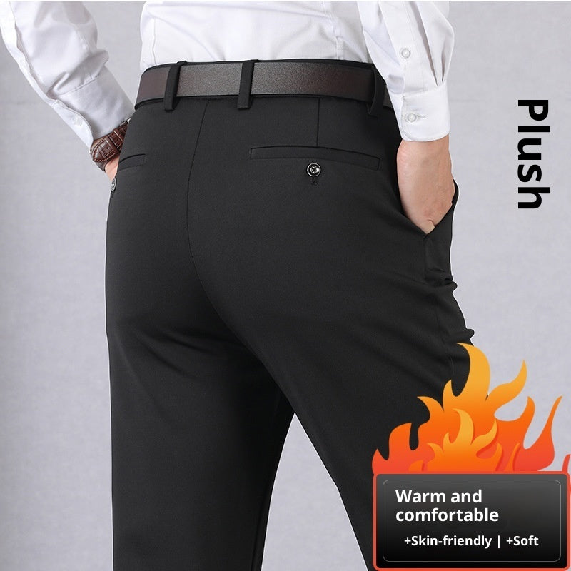 Elastic Suit Trousers For Middle-aged And Elderly Gents mens pants Distinguished Fine Apparel Black 29 Plush and thickened