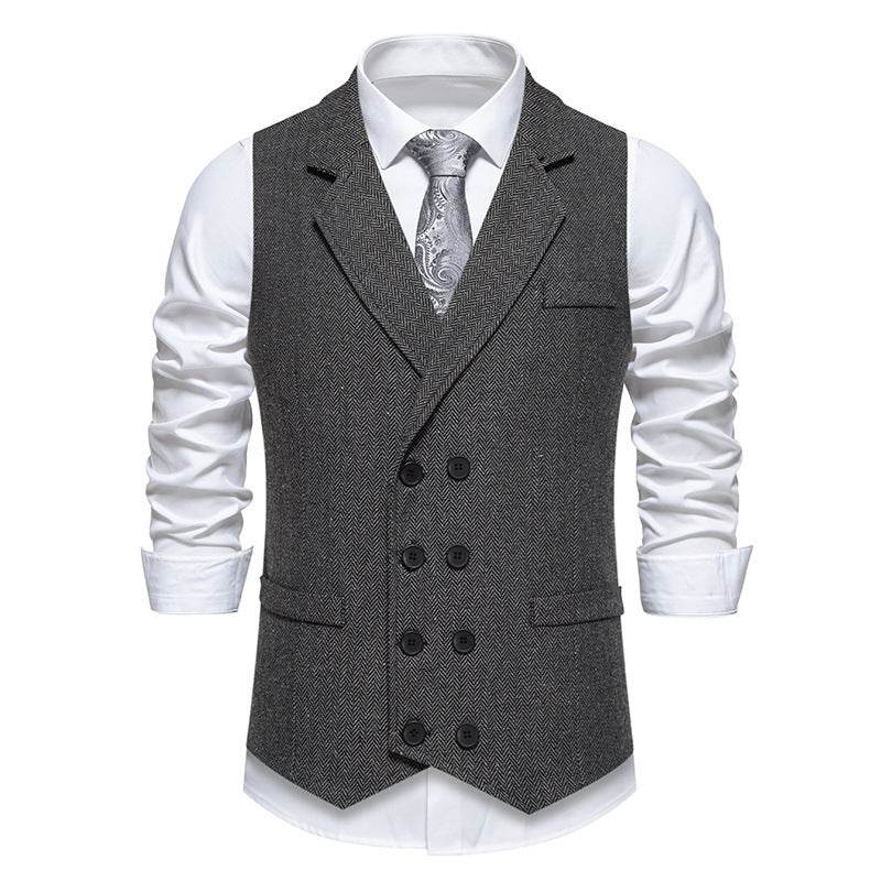 Distinguished Gentlemen's Herringbone Tweed Vest Double Breasted, Distinctive mens vest Distinguished Fine Apparel Dark Gray S