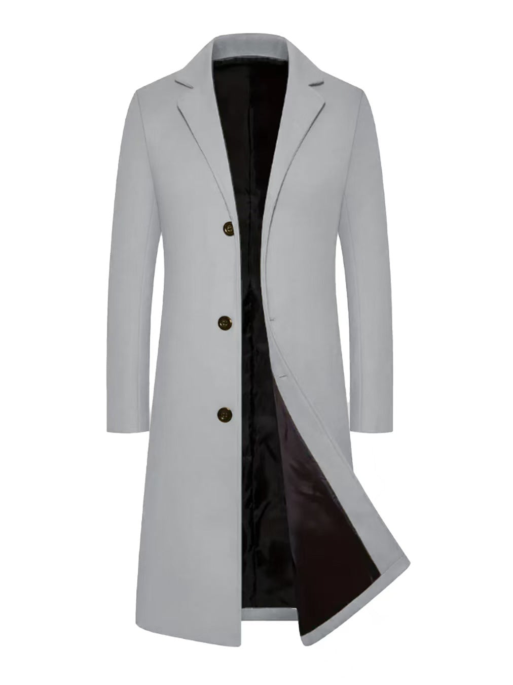 Gray coat with black lining on a white background