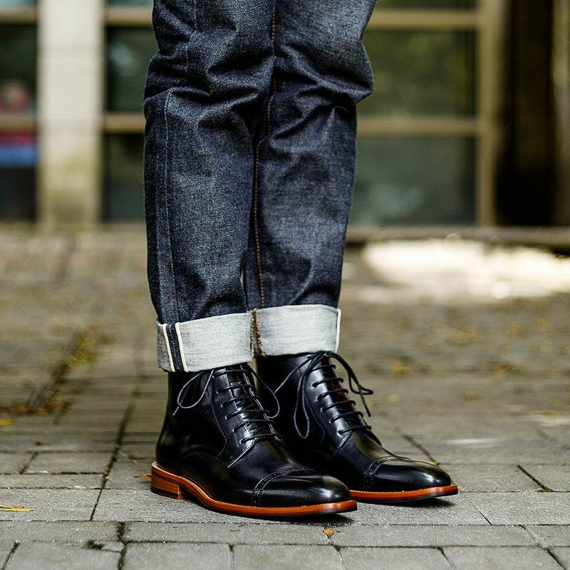 High-top Lace-up Men's Leather Boots - Genuine Leather British Style gents shoes Distinguished Fine Apparel