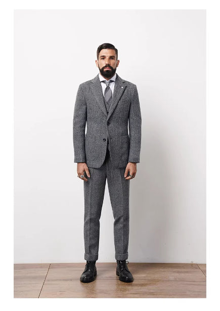 British style Wool Herringbone Men's Formal Wear Business Suit mens suits Distinguished Fine Apparel