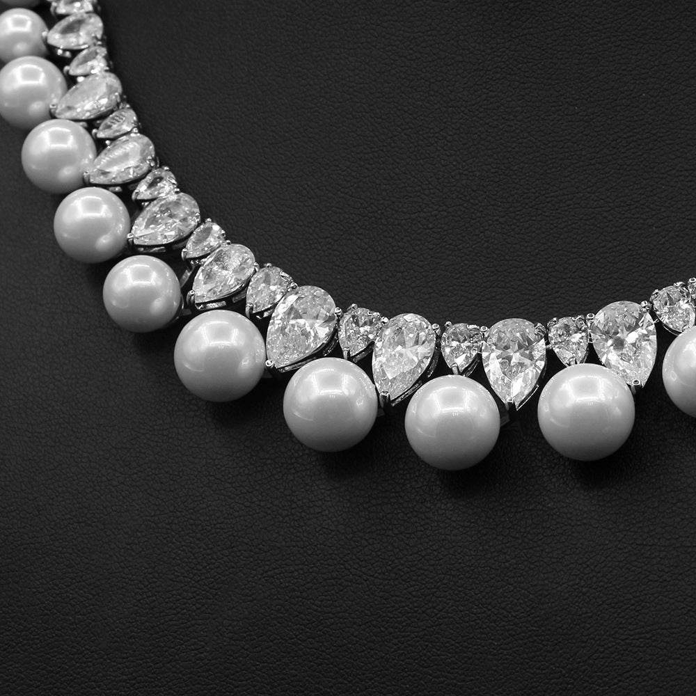 Pearl Zircon Earrings & Necklace Set – Sophisticated Sparkle for Special Evenings jewelry set Distinguished Fine Apparel