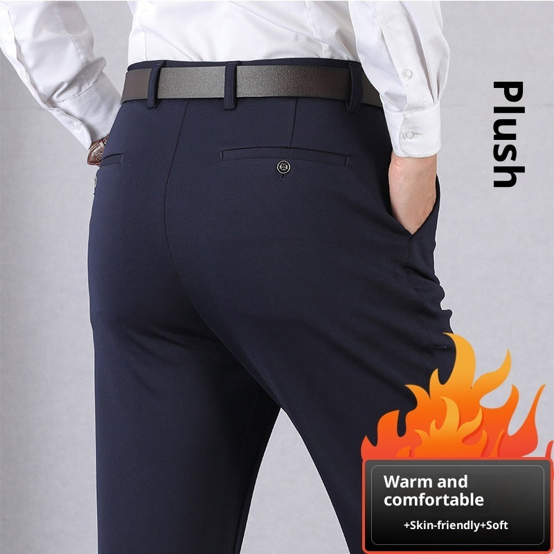 Elastic Suit Trousers For Middle-aged And Elderly Gents mens pants Distinguished Fine Apparel Navy blue 29 Plush and thickened