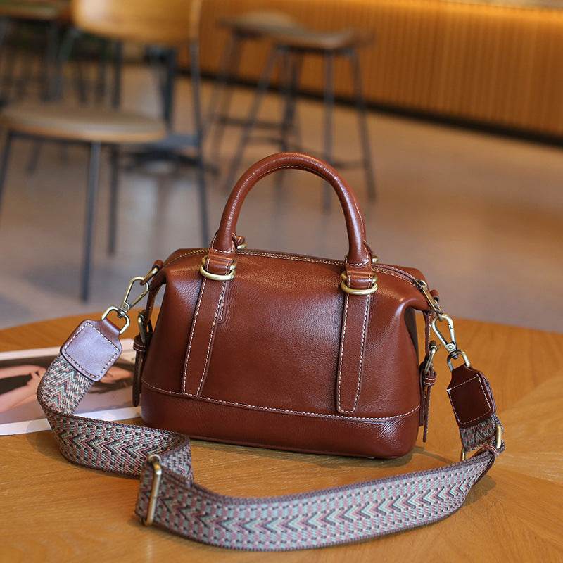 Genuine Leather Boston Shoulder Messenger Bag ladys accessorys Distinguished Fine Apparel Brown