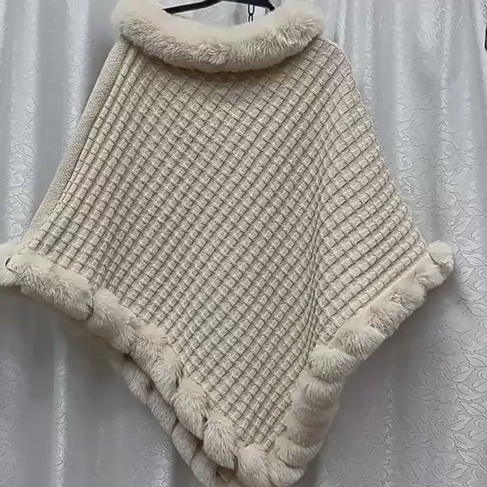 Women's Shawl Cape Luxury Rabbit Fur Collar - Graceful Cloak Outerwear lady's shawl Distinguished Fine Apparel