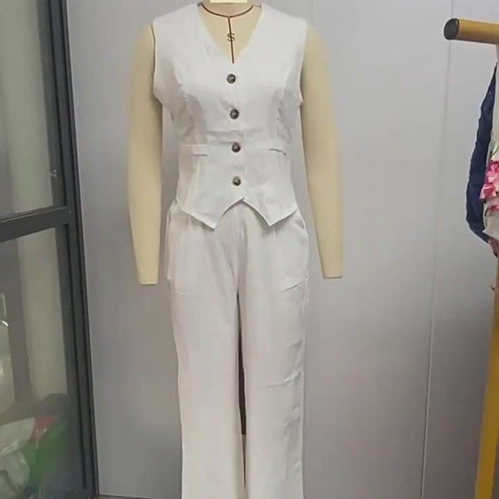Ladies Summer Suit V-neck Sleeveless Top And Loose Trousers Casual Distinction ladys suit Distinguished Fine Apparel