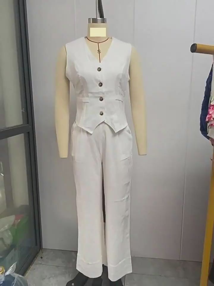 Ladies Summer Suit V-neck Sleeveless Top And Loose Trousers Casual Distinction ladys suit Distinguished Fine Apparel